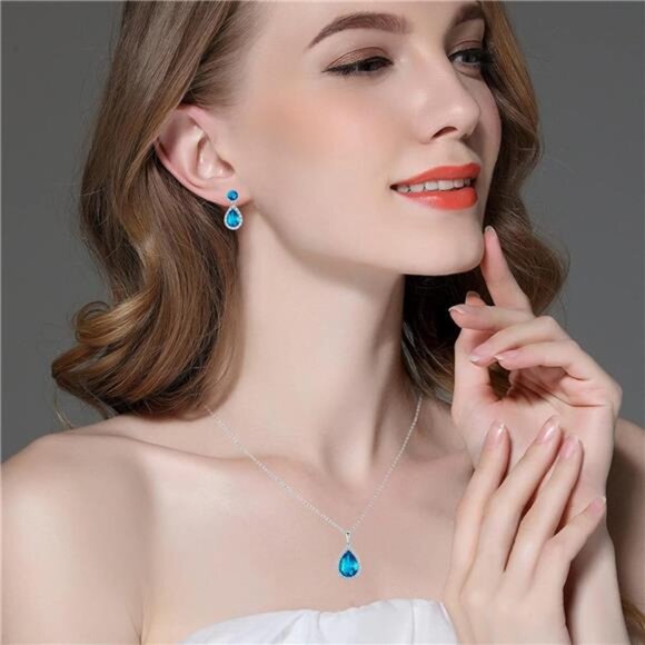 Drop Dangle Earrings - White Gold Plated Gemstone Teardrop Crystal Hypoallergeni - Picture 2 of 8